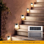 Solar Outdoor Courtyard Lamp Stair Fence Wall Lamp Waterproof LED Platform Ladder Lamp Household Garden Villa Landscape Guide Lamp 4 Sets White Light