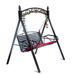 Double Iron Rocking Chair Swing Hammock Reclining Chair Balcony Courtyard Hanging Basket + Rattan + 2 Cushions + Colored Lights + Tools