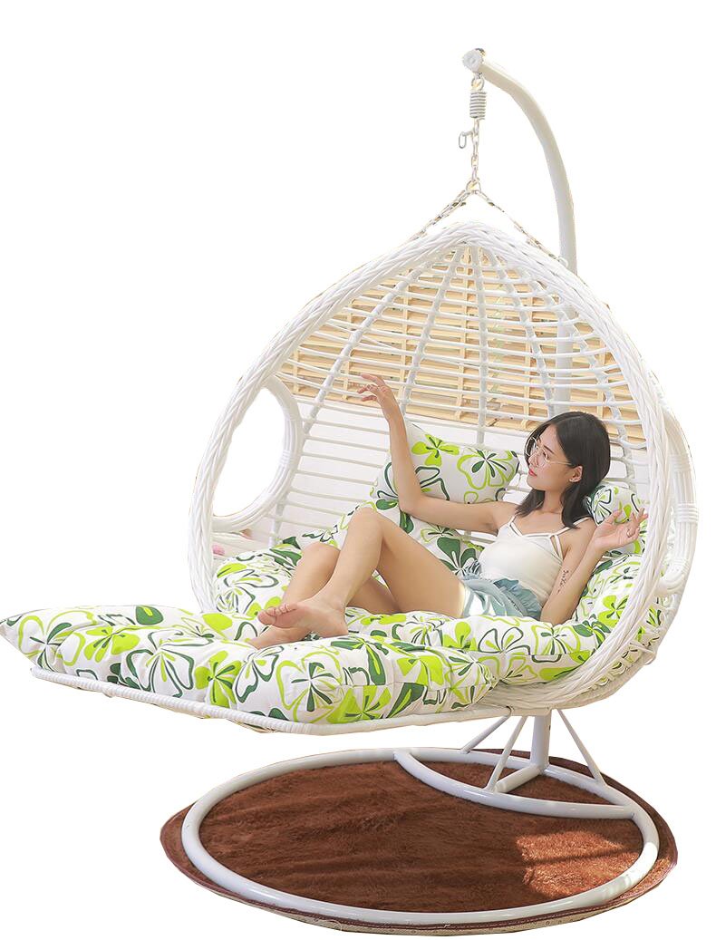 Balcony Hanging Chair Household Rocking Chair Indoor Basket Rattan Chair Single Double Bedroom Girl Swing Lazy Bird's Nest Rocking Thick Rattan Double With Pedal White