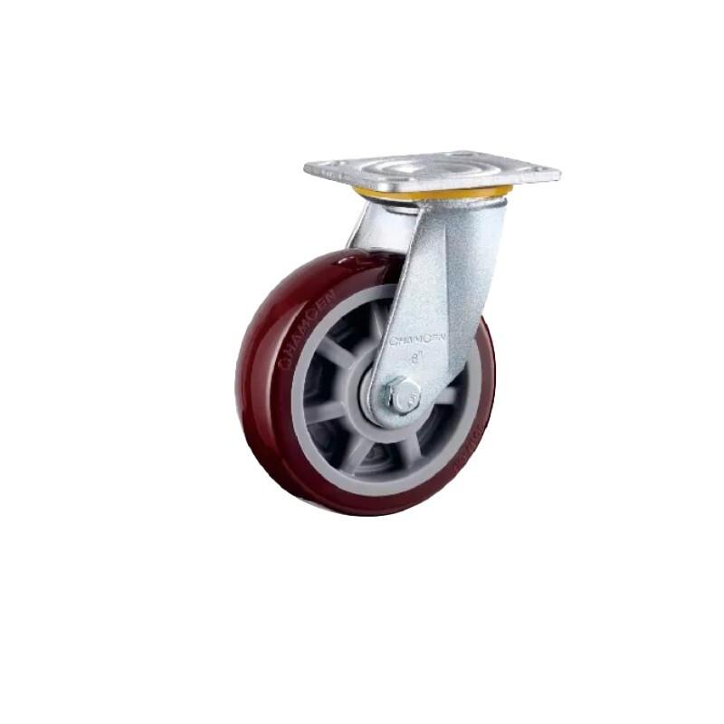 5 Inch Red Plate Swivel Casters 4pcs Pack Flat Bottom Movable Heavy Duty Polyurethane Caster Universal Wheel - 4pcs