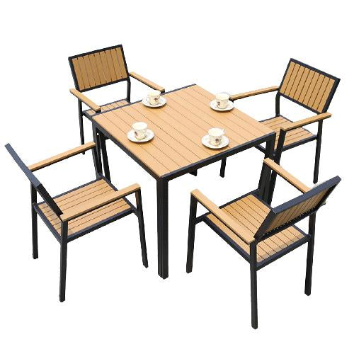 Outdoor Table And Chair Furniture Balcony Courtyard Table And Chair Antiseptic Wood Outdoor Coffee Shop Leisure Plastic Wood Table And Chair Combination