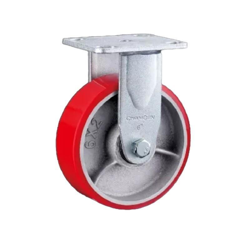 4 Inch Heavy Duty Fixed Casters 4PCS Set with Double Ball Bearings Iron Core Red Polyurethane Caster Directional Wheel - 4pcs