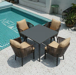Outdoor Courtyard Rattan Chair Leisure Balcony Table Chair Sunshade Umbrella [4 Chairs 80 Plastic Wood Square Table Roman Umbrella]